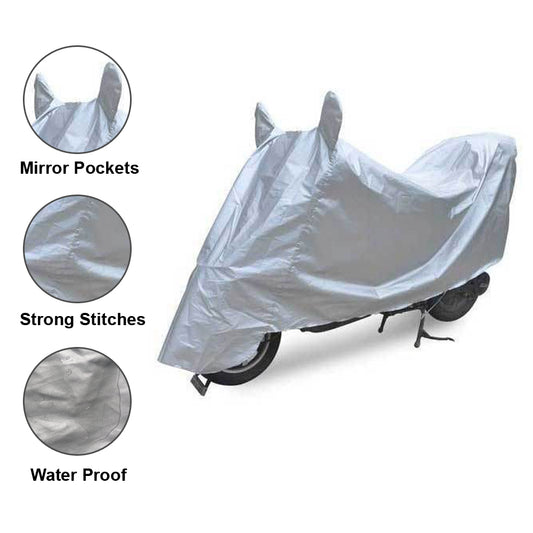 Oshotto Dust Proof Water Resistant Double Mirror Pocket Silvertech Universal Bike Body Cover (Silver)