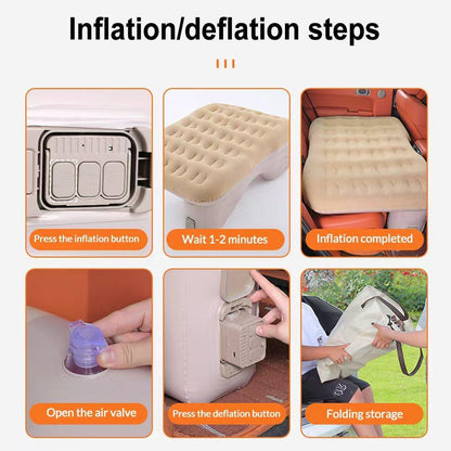 Oshotto Self-Inflating Car Air Mattress with Built-in Electric Pump – Portable Inflatable Travel Bed for Back Seat, Camping & Road Trips – Fast Inflation, Durable & Comfortable (Beige)
