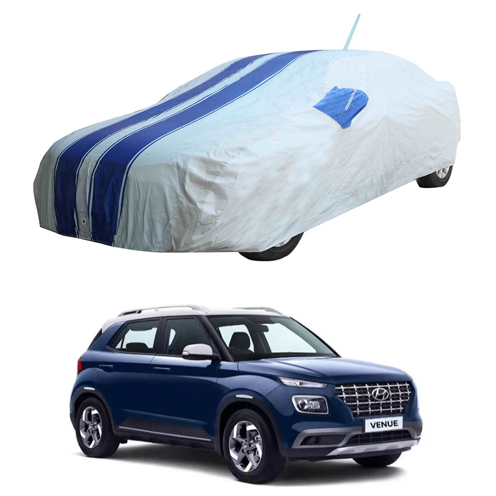 Oshotto 100% Blue dustproof and Water Resistant Car Body Cover with Mirror & Antenna Pockets For Hyundai Venue