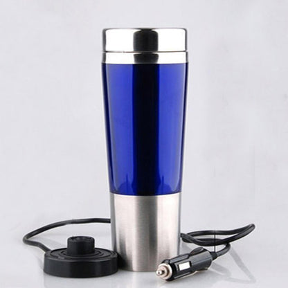 Oshotto 12V Vacuum Insulated Stainless Steel Travel Electric Kettle Mug Car Cup with Car charger Thermos For All Cars (450ml) - Blue