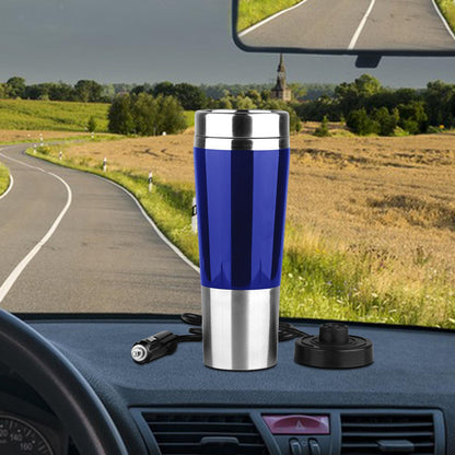 Oshotto 12V Vacuum Insulated Stainless Steel Travel Electric Kettle Mug Car Cup with Car charger Thermos For All Cars (450ml) - Blue