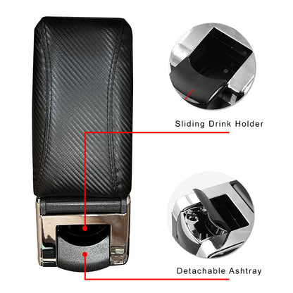 Oshotto PU Leather AR-03 Carbon Fiber Finish Car Armrest Console Box for All Cars (Black)