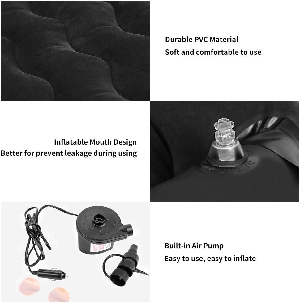 Oshotto Designer Thickend Car Travel Camping Portable Bed Air Mattress with Pillow, Car Air Pump for Cars (Black)