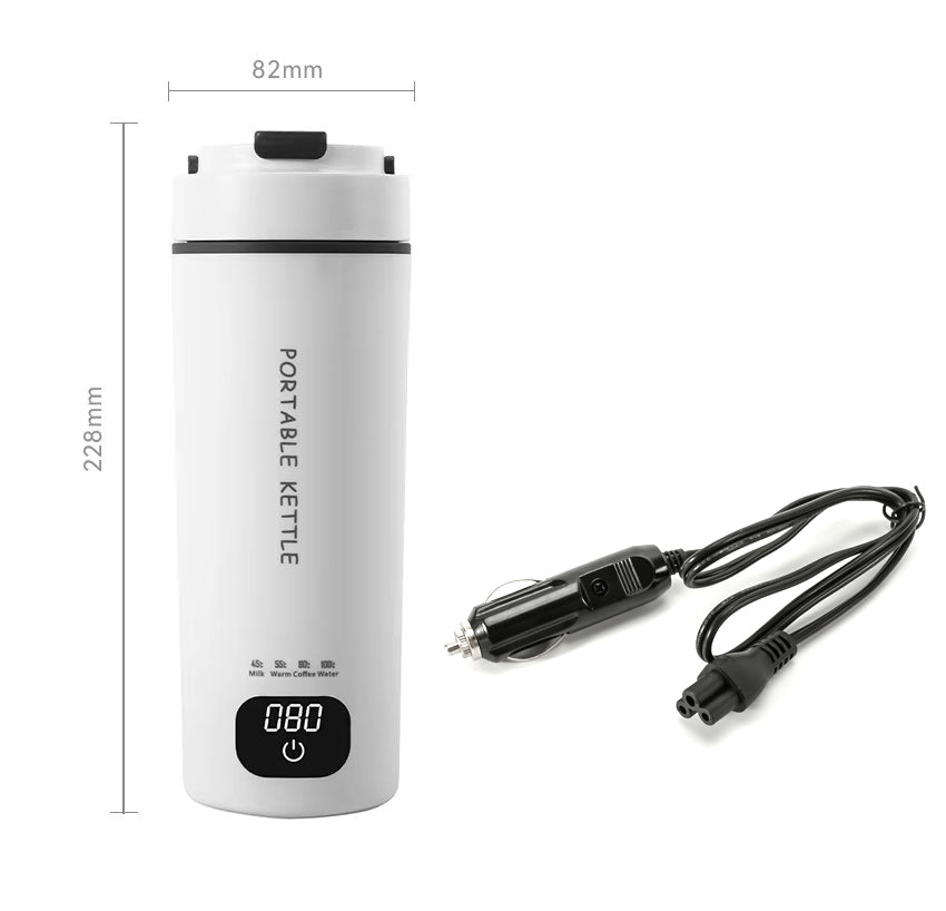 Oshotto 12/24V Car Electric Water Kettle with LCD Digital 4 Variable Presets Auto Shut-off 304 Stainless Steel Liner Leak-Proof For Travel Camping, Road Trip for Cars (450ml)