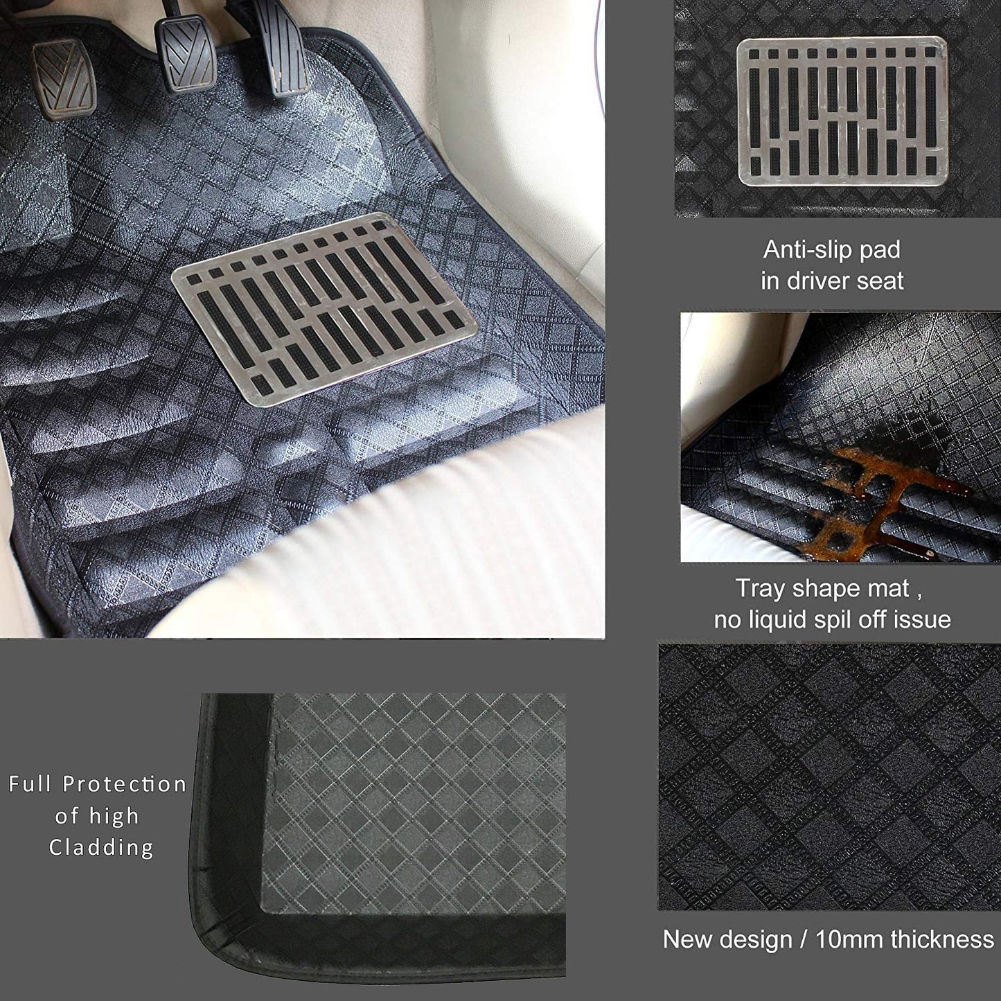 Oshotto 4D Artificial Leather Car Floor Mats For Maruti Suzuki Suzuk Swift 2018-2023 - Set of 3 (2 pcs Front & one Long Single Rear pc) - Black