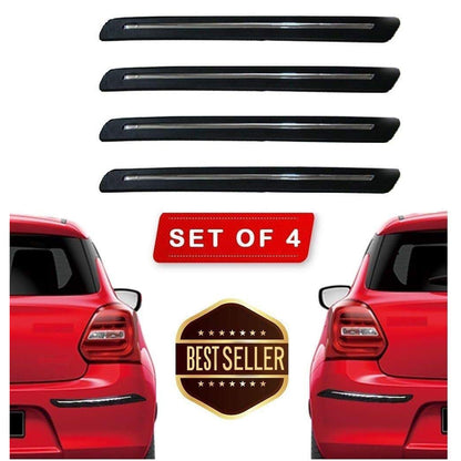 Oshotto (BP-01) Car Black Rubber Bumper Protector with Single Chrome line For All Cars -(Set of 4 pcs)
