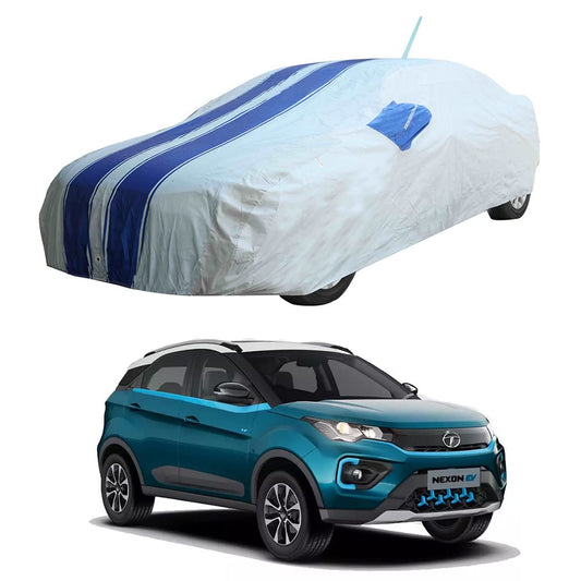 Oshotto 100% Blue dustproof and Water Resistant Car Body Cover with Mirror & Antenna Pockets For Tata Nexon ev