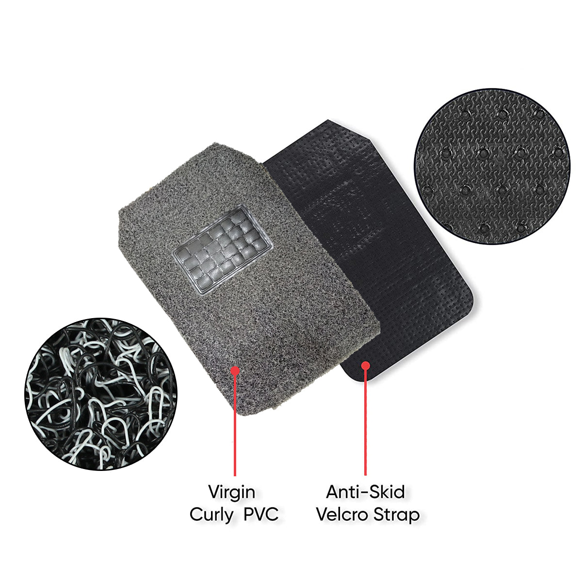 Oshotto Anti Skid Curly Noodle Grass 12mm Car Foot/Floor Mats for All Cars (Set of 5, Black)