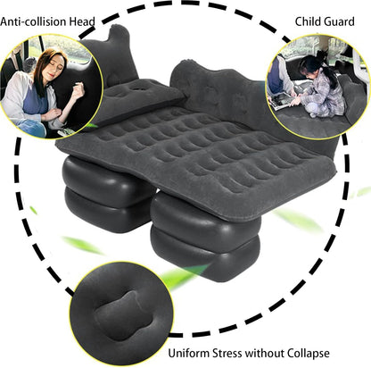 Oshotto Designer Thickend Car Travel Camping Portable Bed Air Mattress with Pillow, Car Air Pump for Cars (Black)