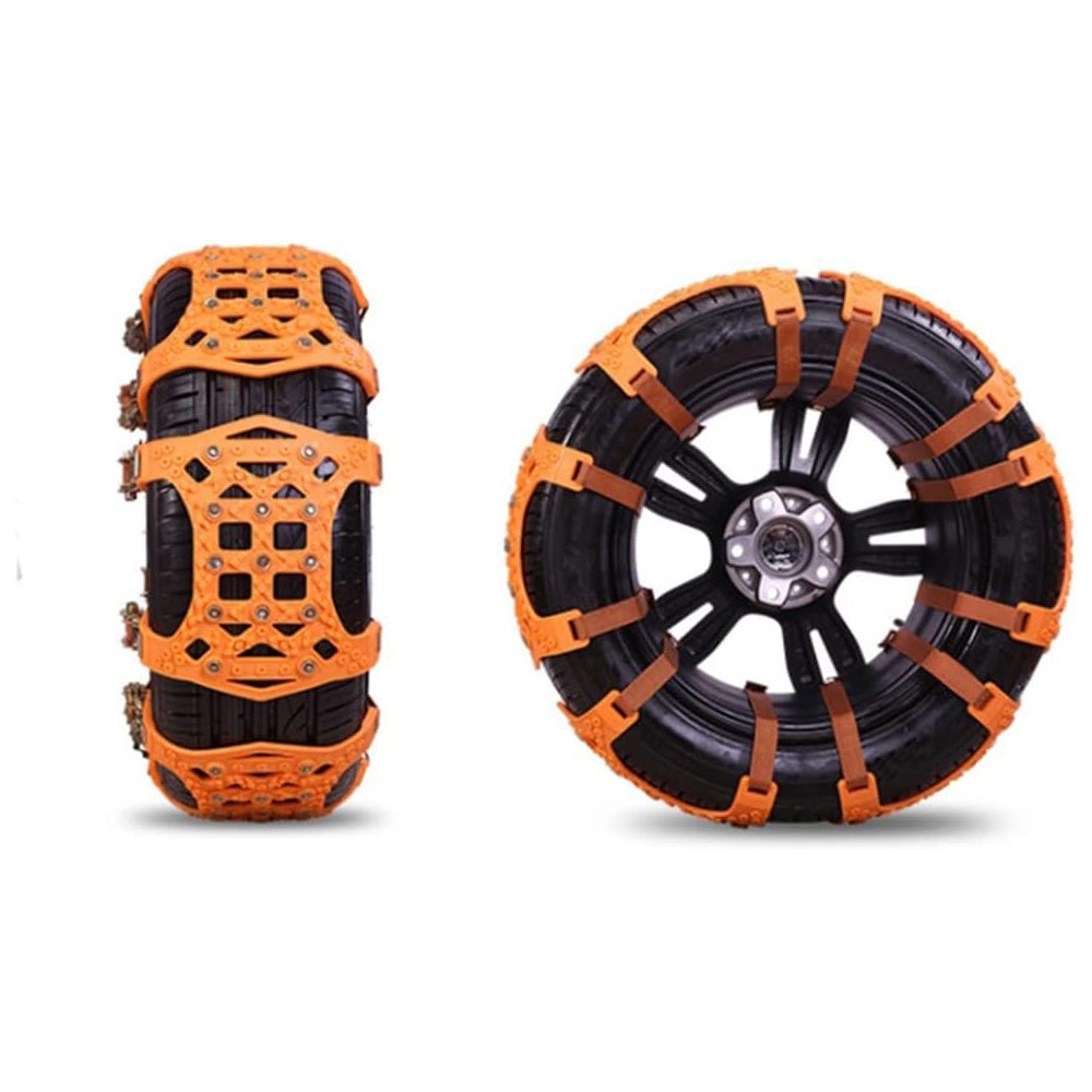 Oshotto 14" Snow Chain Set for Tyre Anti Skid durable in Rough Terran/Mountain All Cars Tires (Orange, 6 Pcs set)