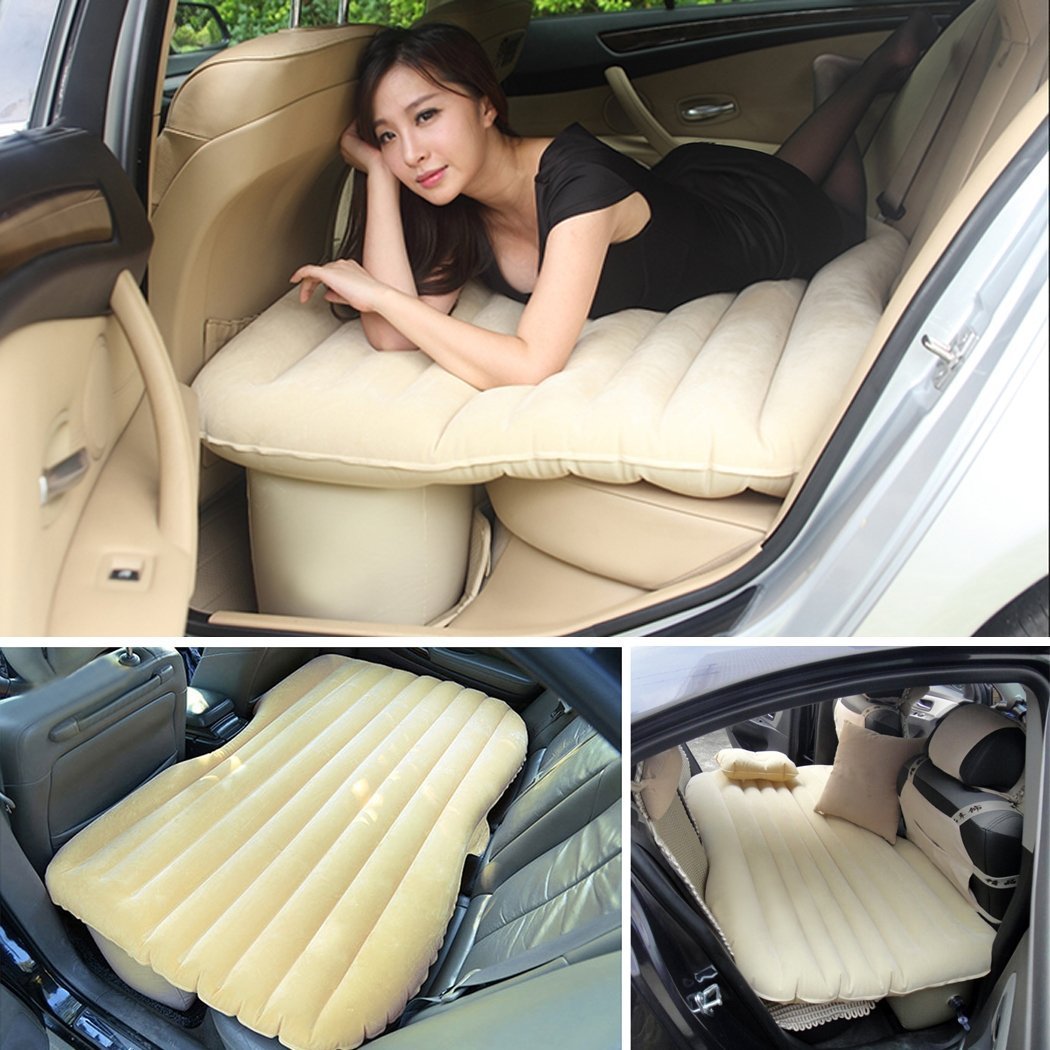 Oshotto Multifunctional Car Travel Inflatable Bed Mattress with Two Air Pillows, Car Air Pump and Repair kit for All Cars (Beige)