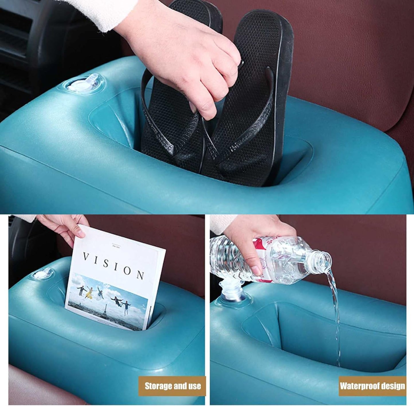 Oshotto Designer Thickend Car Travel Camping Portable Bed Air Mattress with Pillow, Car Air Pump for Cars (Blue)