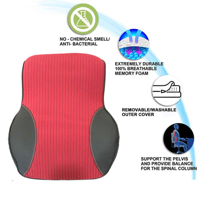 Oshotto Leatherite Finish Lumbar Support for Office Chair | Back Pillow for Car | Memory Foam Orthopedic Cushion - Provides Low Back Support (Black, Red)