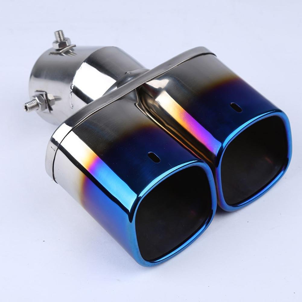 Oshotto Stainless Steel SS-010-BLUE Car Exhaust Dual Pipe Muffler Silencer Cover for All Cars - Multicolor