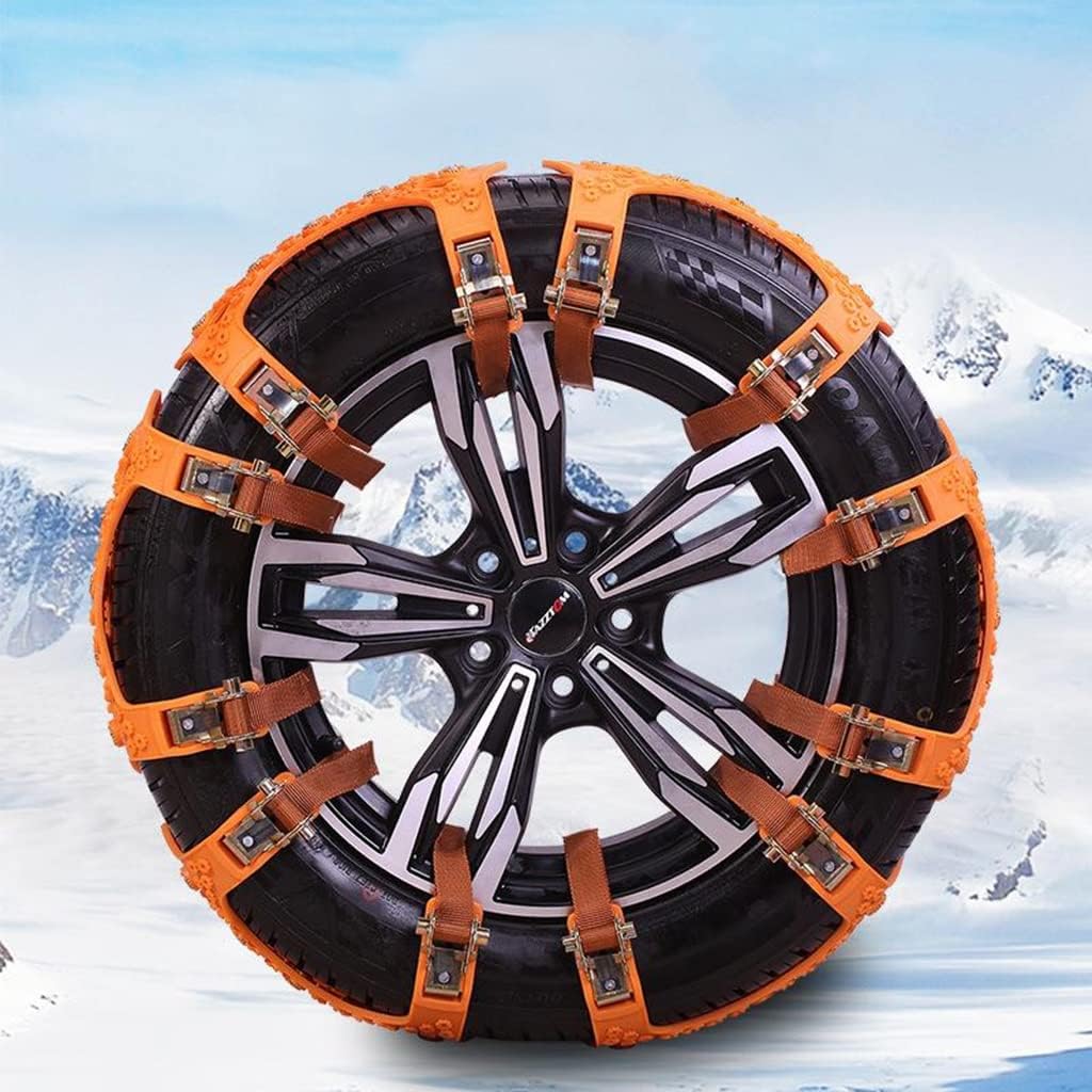 Oshotto 14" Snow Chain Set for Tyre Anti Skid durable in Rough Terran/Mountain All Cars Tires (Orange, 6 Pcs set)