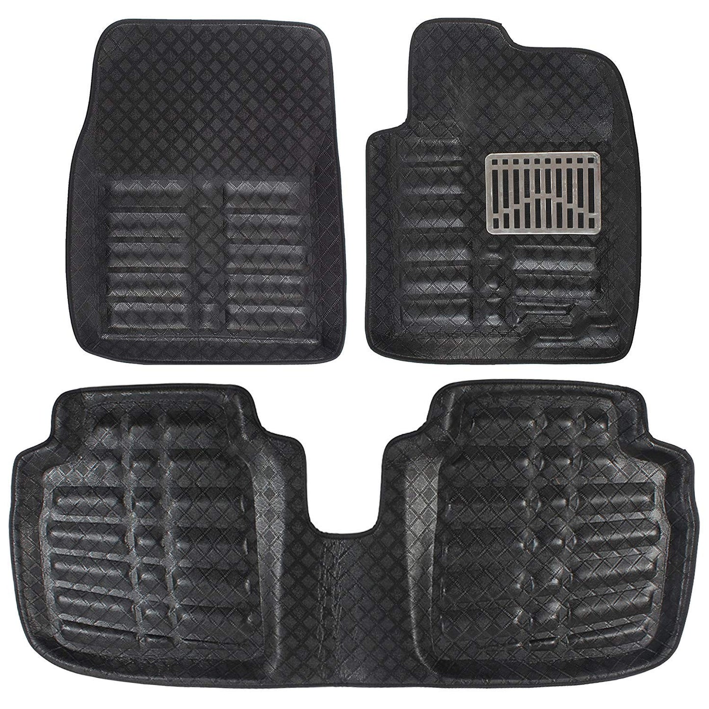 Oshotto 4D Artificial Leather Car Floor Mats For Volkswagen Polo - Set of 3 (2 pcs Front & one Long Single Rear pc) - Black