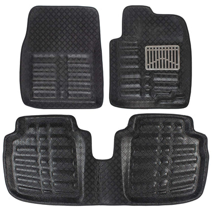 Oshotto 4D Artificial Leather Car Floor Mats For Mahindra Xuv-500 - Set of 4 (Complete Mat with Third Row) - Black