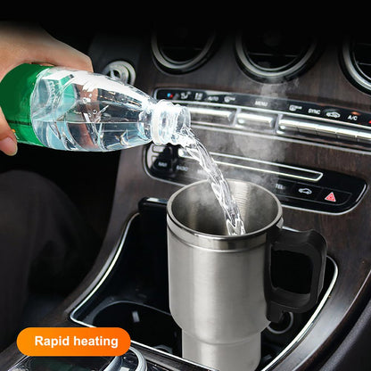 Oshotto 12V Stainless Steel Car Heating Mug Travel Friendly Electric Coffee Kettle (450ml)