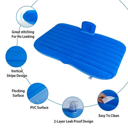Oshotto Multifunctional Car Travel Inflatable Bed Mattress with Two Air Pillows, Car Air Pump and Repair kit for All Cars (Blue)