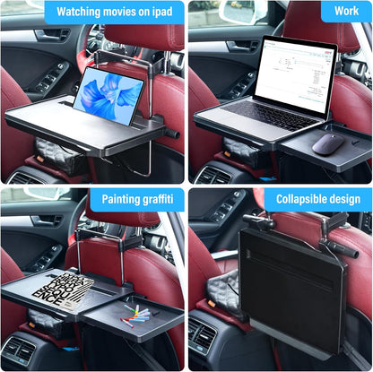 Oshotto (FT-08) Car Back Seat Tray Table with Phone Mount, Foldable Laptop Desk and Food Eating Tray for Vehicles (Black)
