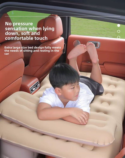 Oshotto Self-Inflating Car Air Mattress with Built-in Electric Pump – Portable Inflatable Travel Bed for Back Seat, Camping & Road Trips – Fast Inflation, Durable & Comfortable (Beige)