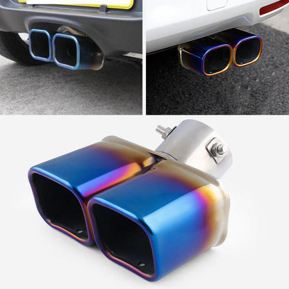 Oshotto Stainless Steel SS-010-BLUE Car Exhaust Dual Pipe Muffler Silencer Cover for All Cars - Multicolor