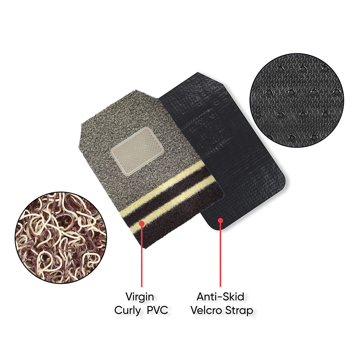 Oshotto Anti Skid Curly Noodle Grass 18mm Car Foot/Floor Mats for All Cars (Set of 5, Beige,Brown)