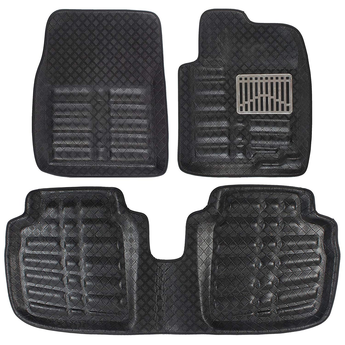 Oshotto 4D Artificial Leather Car Floor Mats For Toyota Innova - Set of 5 (Complete Mat with 3rd Row and Dicky) - Black
