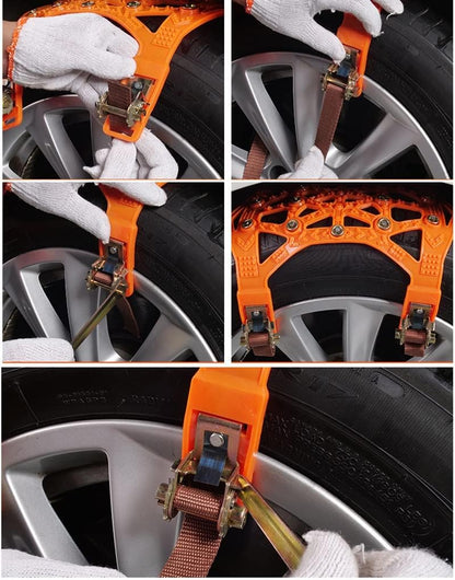 Oshotto 14" Snow Chain Set for Tyre Anti Skid durable in Rough Terran/Mountain All Cars Tires (Orange, 6 Pcs set)