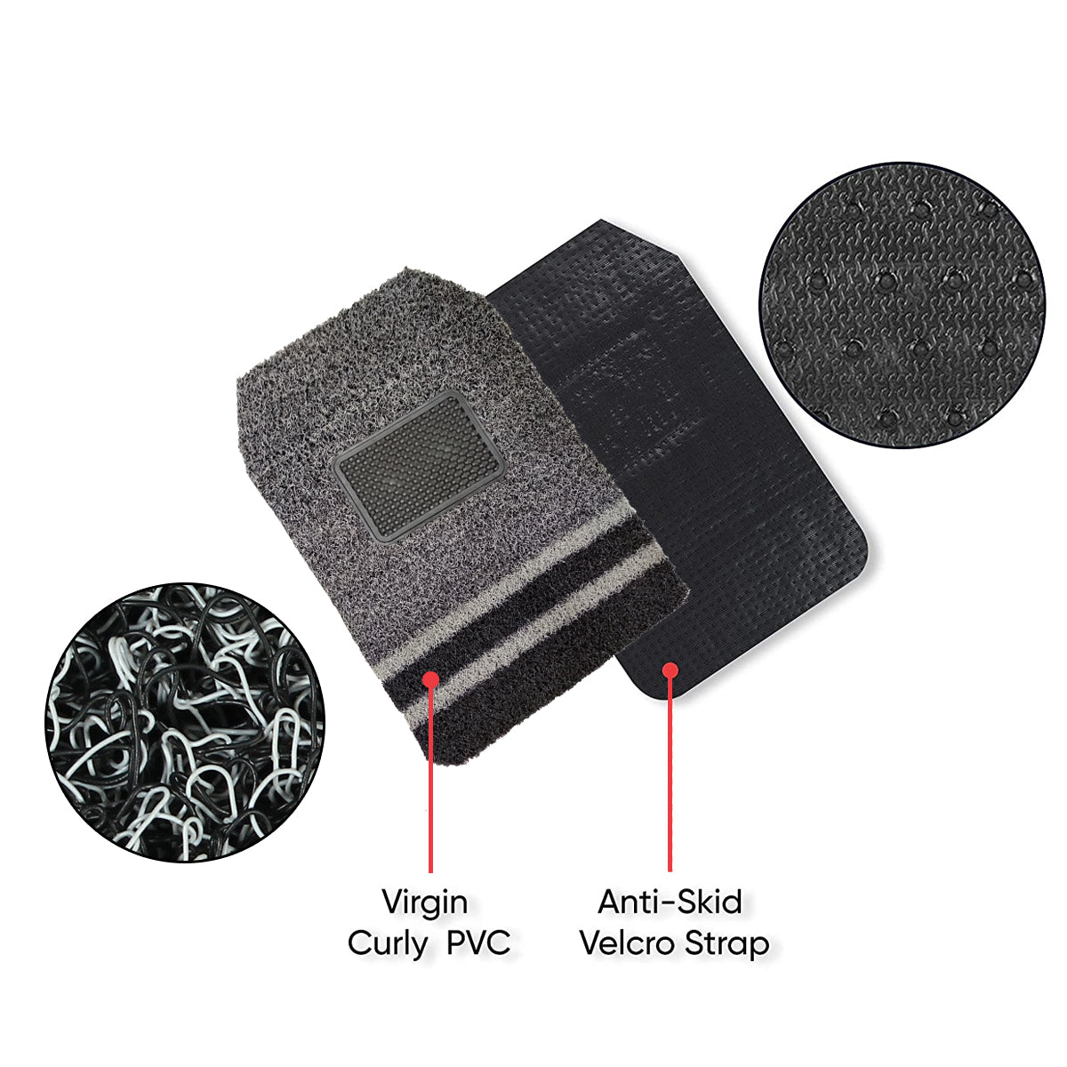 Oshotto Anti Skid Curly Noodle Grass 18mm Car Foot/Floor Mats for All Cars (Set of 5, Black,Grey)