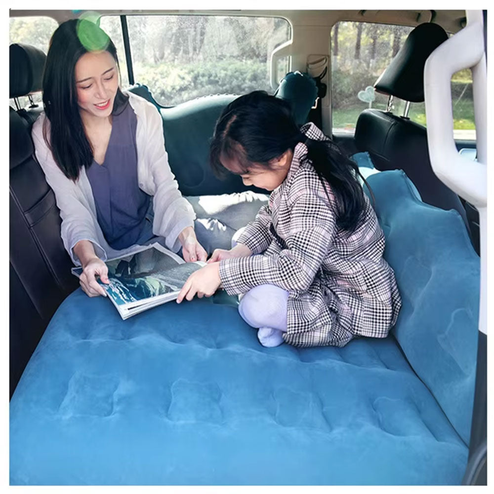Oshotto Designer Thickend Car Travel Camping Portable Bed Air Mattress with Pillow, Car Air Pump for Cars (Blue)
