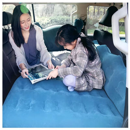 Oshotto Designer Thickend Car Travel Camping Portable Bed Air Mattress with Pillow, Car Air Pump for Cars (Blue)