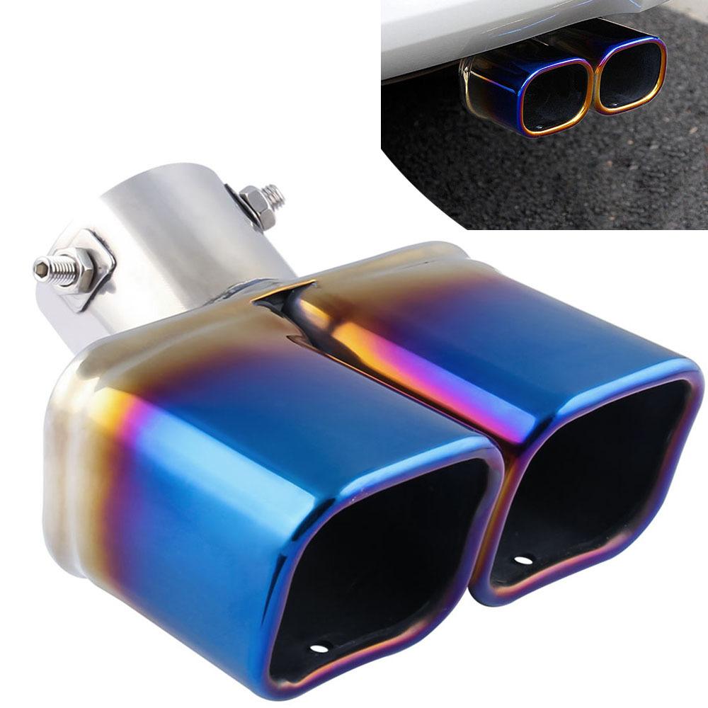 Oshotto Stainless Steel SS-010-BLUE Car Exhaust Dual Pipe Muffler Silencer Cover for All Cars - Multicolor