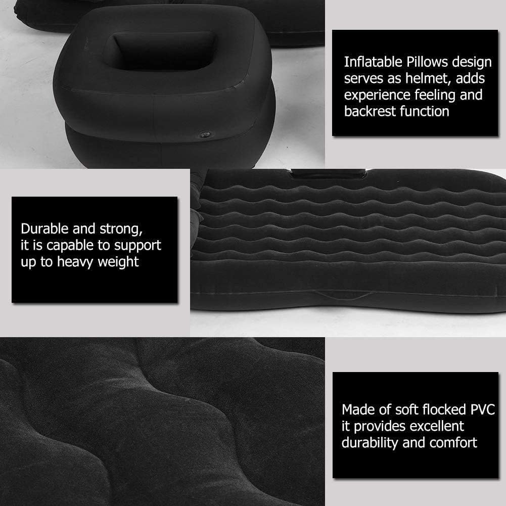 Oshotto Designer Thickend Car Travel Camping Portable Bed Air Mattress with Pillow, Car Air Pump for Cars (Black)