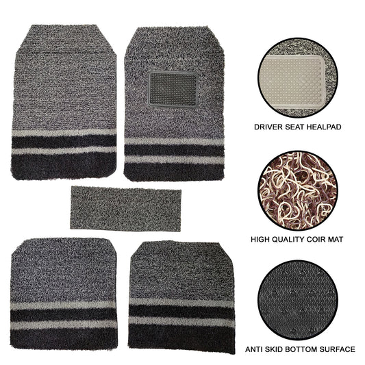 Oshotto Anti Skid Curly Noodle Grass 18mm Car Foot/Floor Mats for All Cars (Set of 5, Black,Grey)