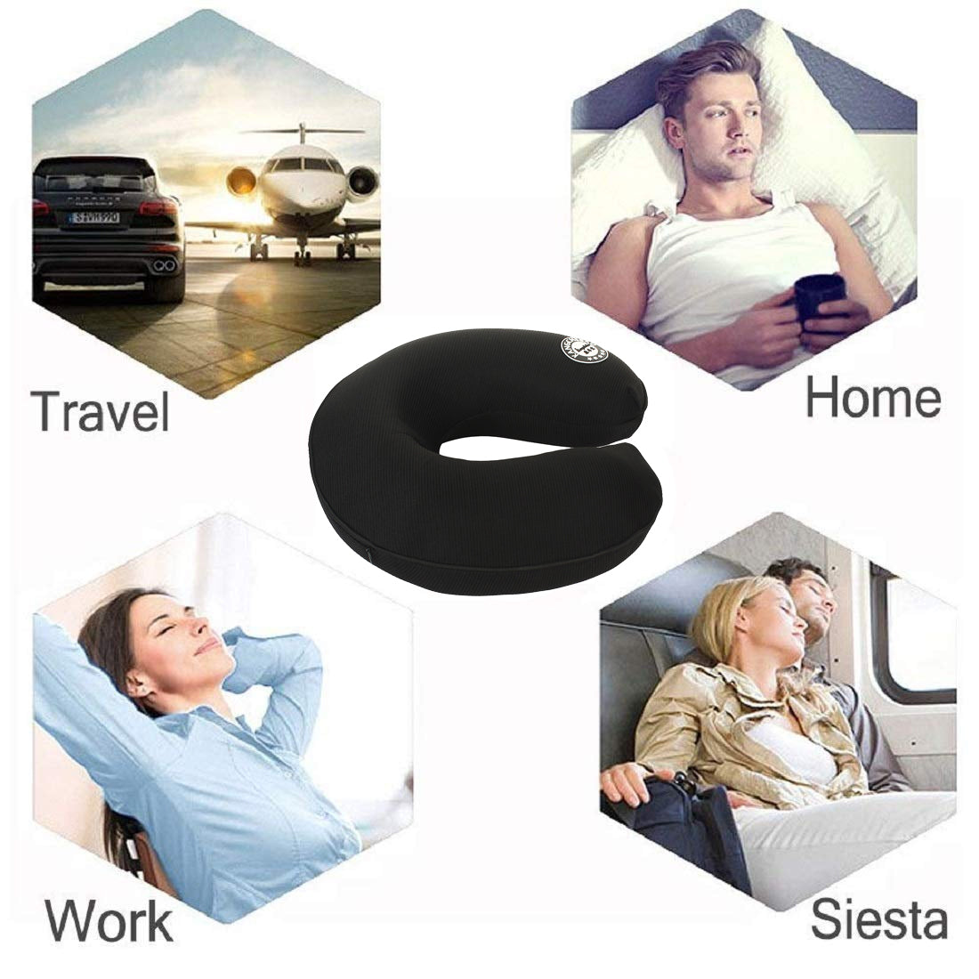 Oshotto U Shape Memory Foam Travel Car Neck Pillow for All Cars (Black)