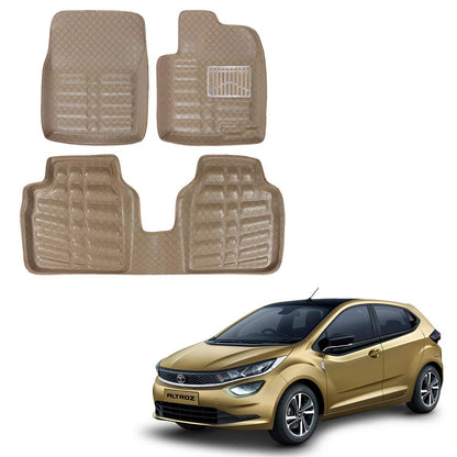 Oshotto 4D Artificial Leather Car Floor Mats For Tata Altroz - Set of 3 (2 pcs Front & one Long Single Rear pc) - Beige