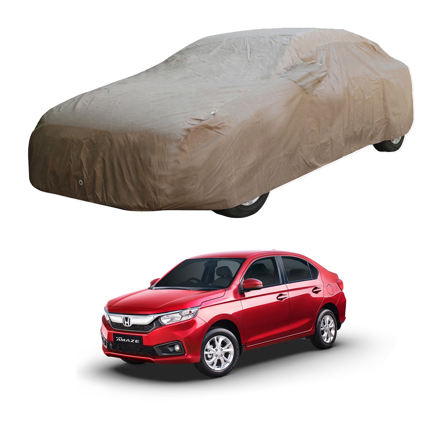 Oshotto Brown 100% Waterproof Car Body Cover with Mirror Pockets For Honda Amaze 2018-2023