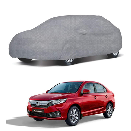 Oshotto 100% Dust Proof, Water Resistant Grey Car Body Cover with Mirror Pocket For Honda Amaze Old (2013-2017)