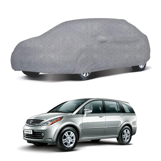 Oshotto 100% Dust Proof, Water Resistant Grey Car Body Cover with Mirror Pocket For Tata Aria