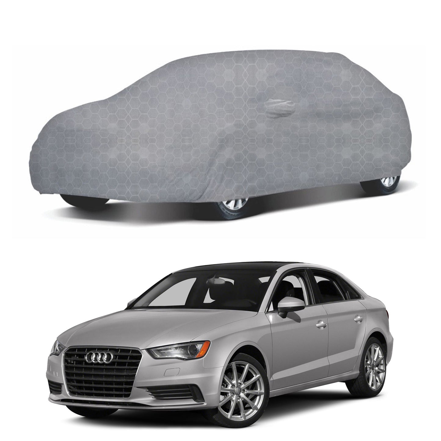 Oshotto 100% Dust Proof, Water Resistant Grey Car Body Cover with Mirror Pocket For Audi A3