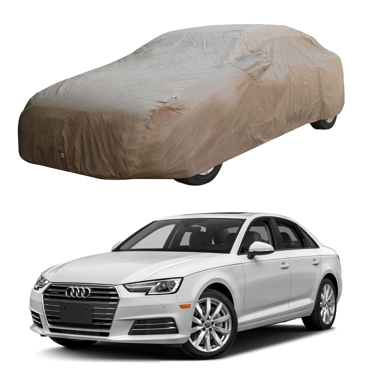 Oshotto Brown 100% Waterproof Car Body Cover with Mirror Pockets For Audi A4 (2010-2016)