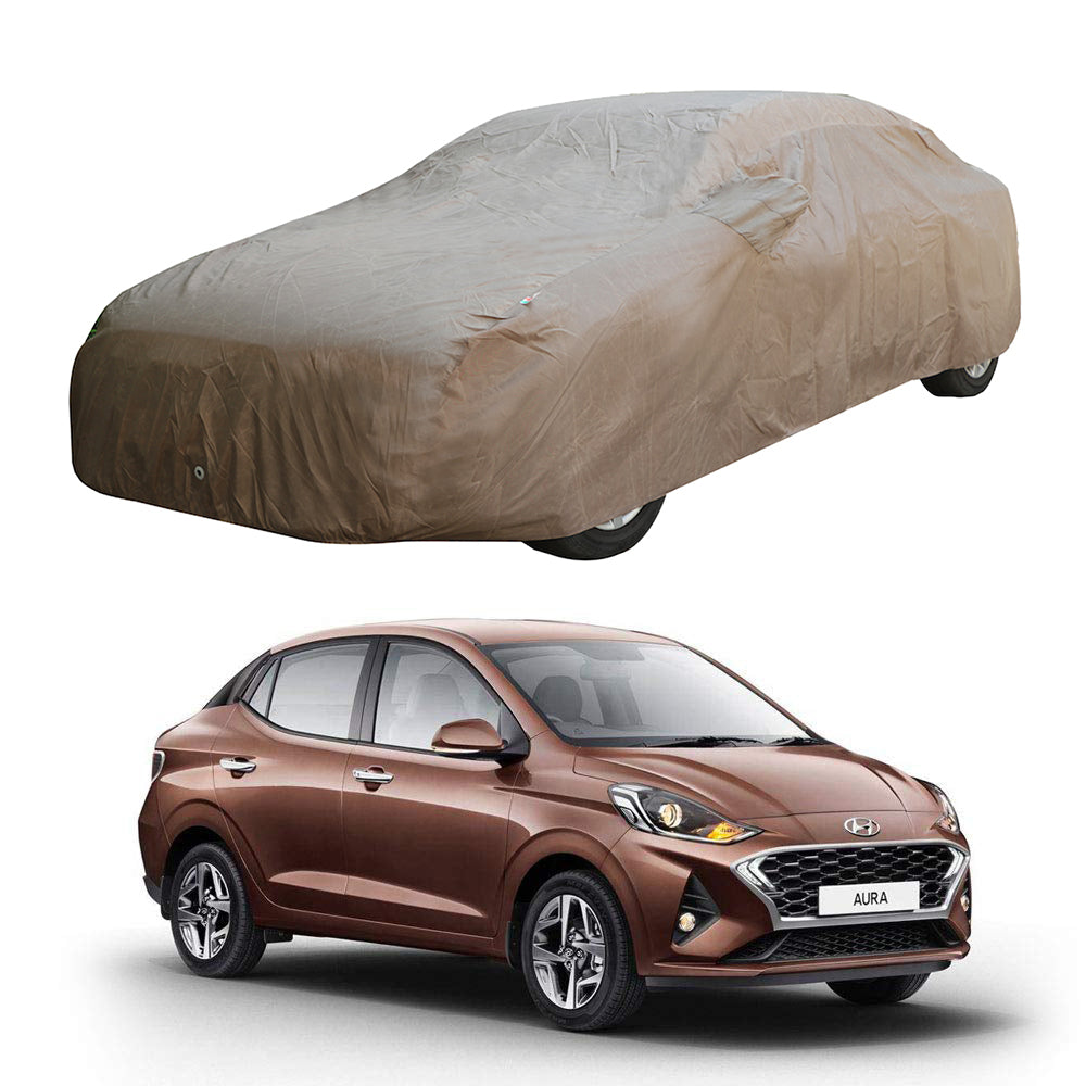 Oshotto Brown 100% Waterproof Car Body Cover with Mirror Pockets For Hyundai Aura