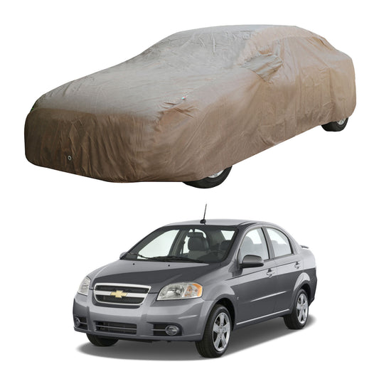 Oshotto Brown 100% Waterproof Car Body Cover with Mirror Pockets For Chevrolet Aveo