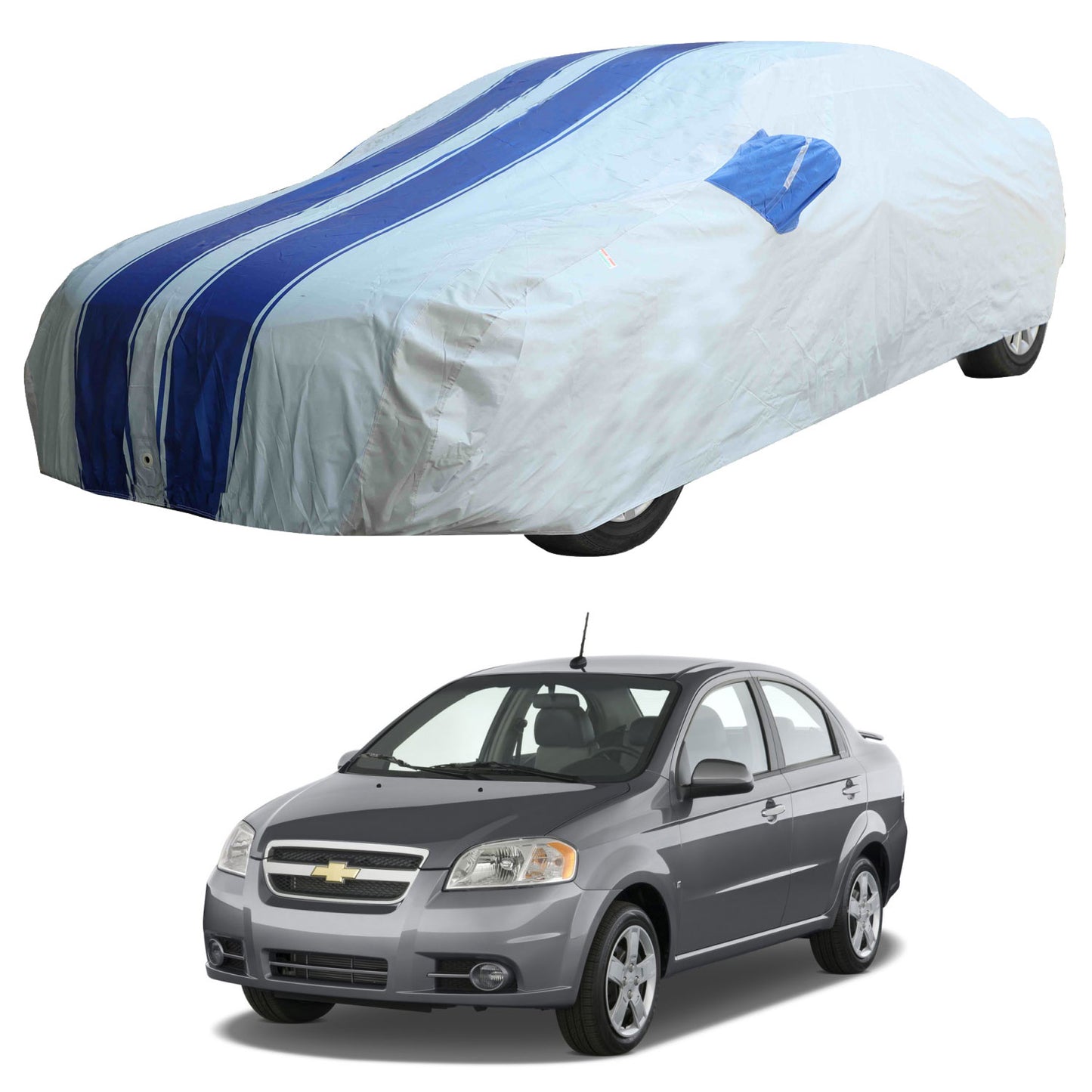 Oshotto 100% Blue dustproof and Water Resistant Car Body Cover with Mirror Pockets For Chevrolet Aveo