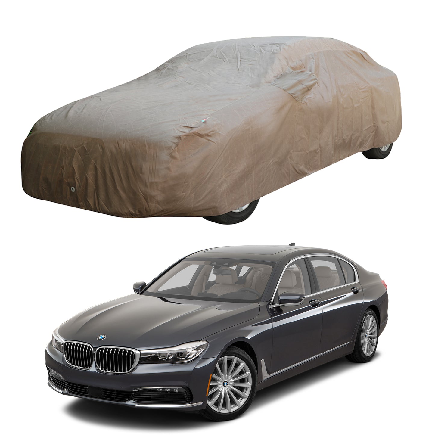 Oshotto Brown 100% Waterproof Car Body Cover with Mirror Pockets For BMW 7 Series