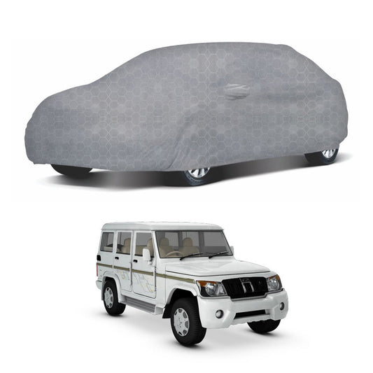 Oshotto 100% Dust Proof, Water Resistant Grey Car Body Cover with Mirror Pocket For Mahindra Bolero