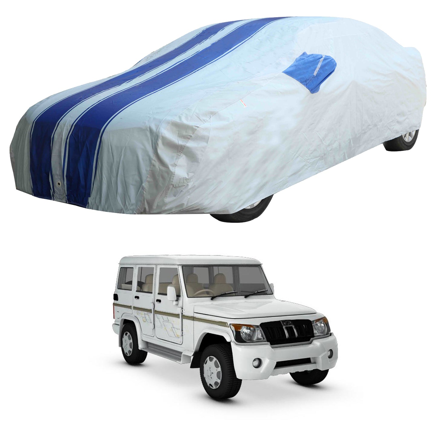 Oshotto 100% Blue dustproof and Water Resistant Car Body Cover with Mirror Pockets For Mahindra Bolero