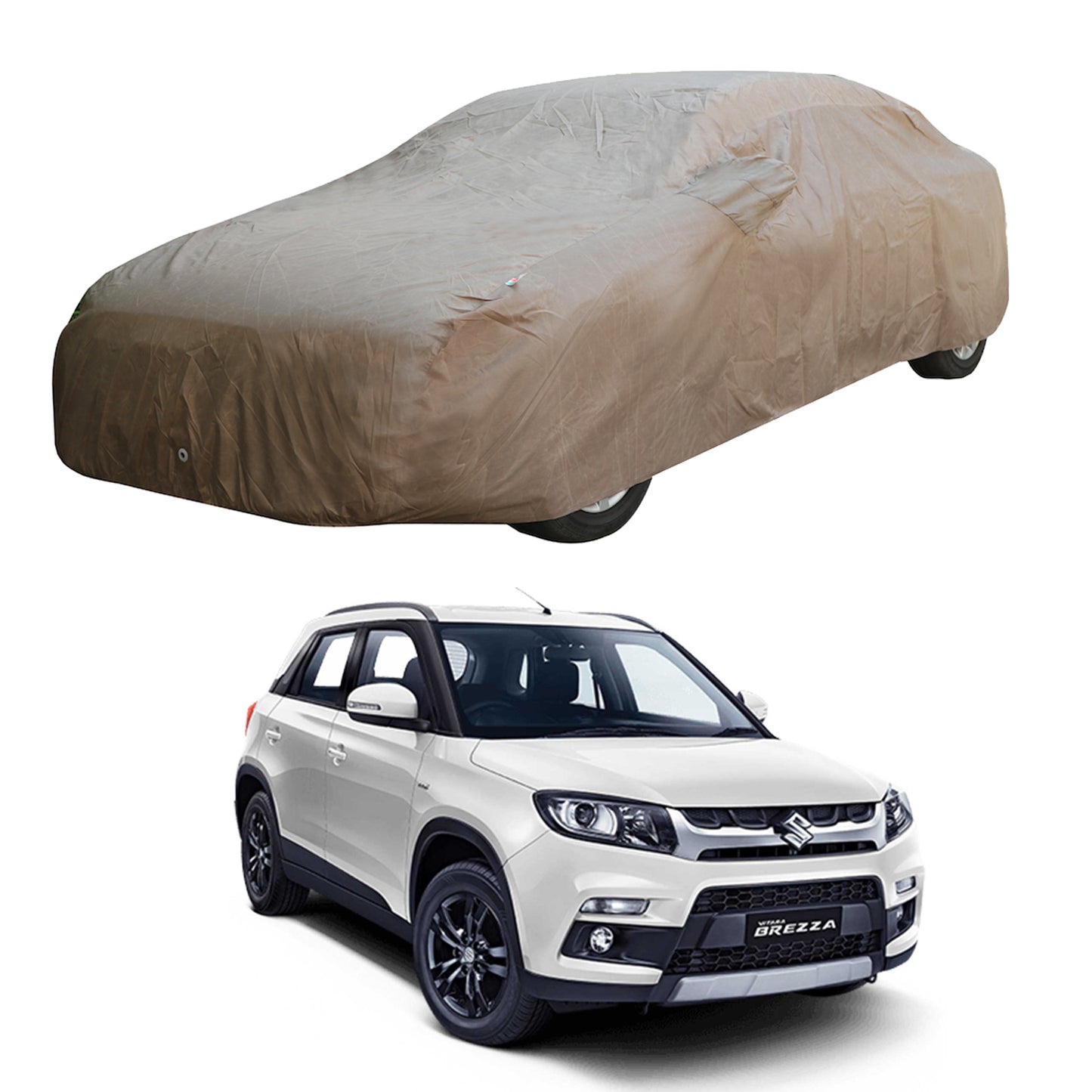 Oshotto Brown 100% Waterproof Car Body Cover with Mirror Pockets For Maruti Suzuki Brezza