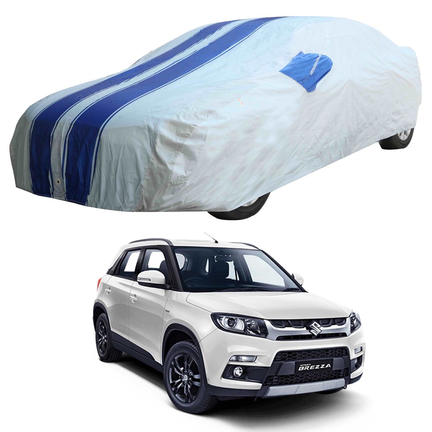 Oshotto 100% Blue dustproof and Water Resistant Car Body Cover with Mirror Pockets For Maruti Suzuki Brezza